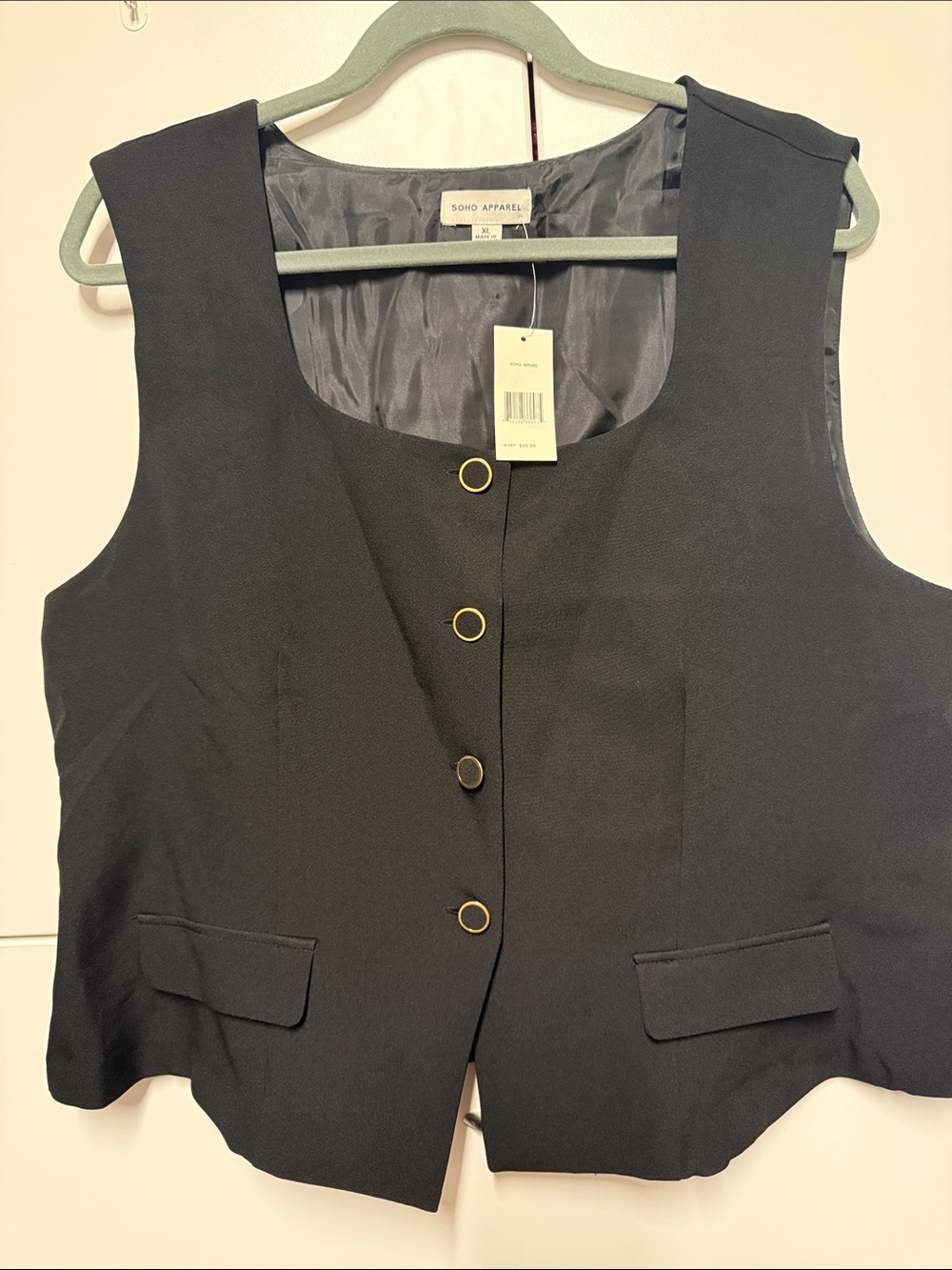 Soho Apparel Black Vest with Gold Buttons